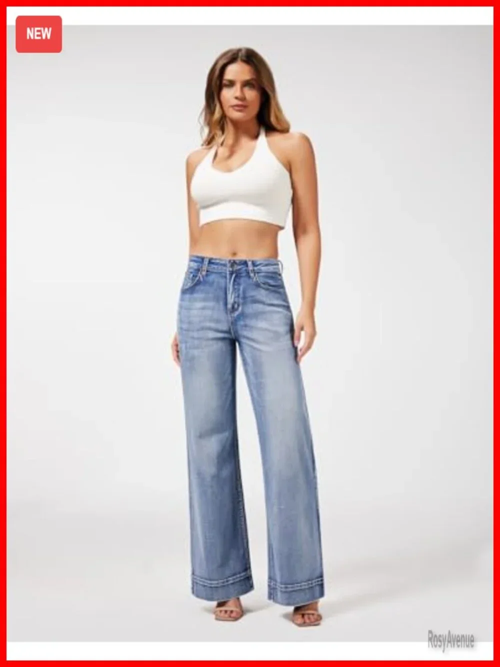 High Waisted Wide Leg Jeans with Stretch - Baggy Loose Fit Denim Pants